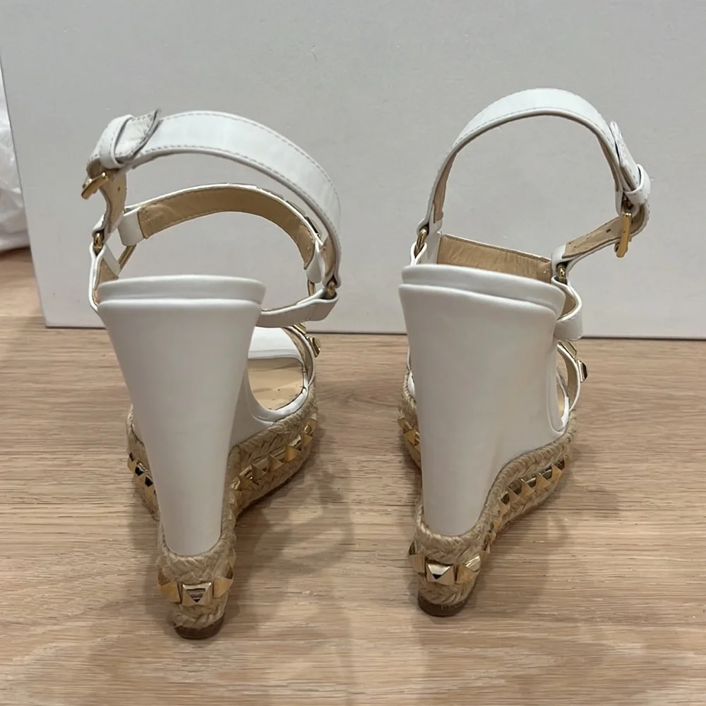 Christian Louboutin Cataclou 140 CAlf:Rope wedge shoe 37 white and gold - Picture 5 of 12